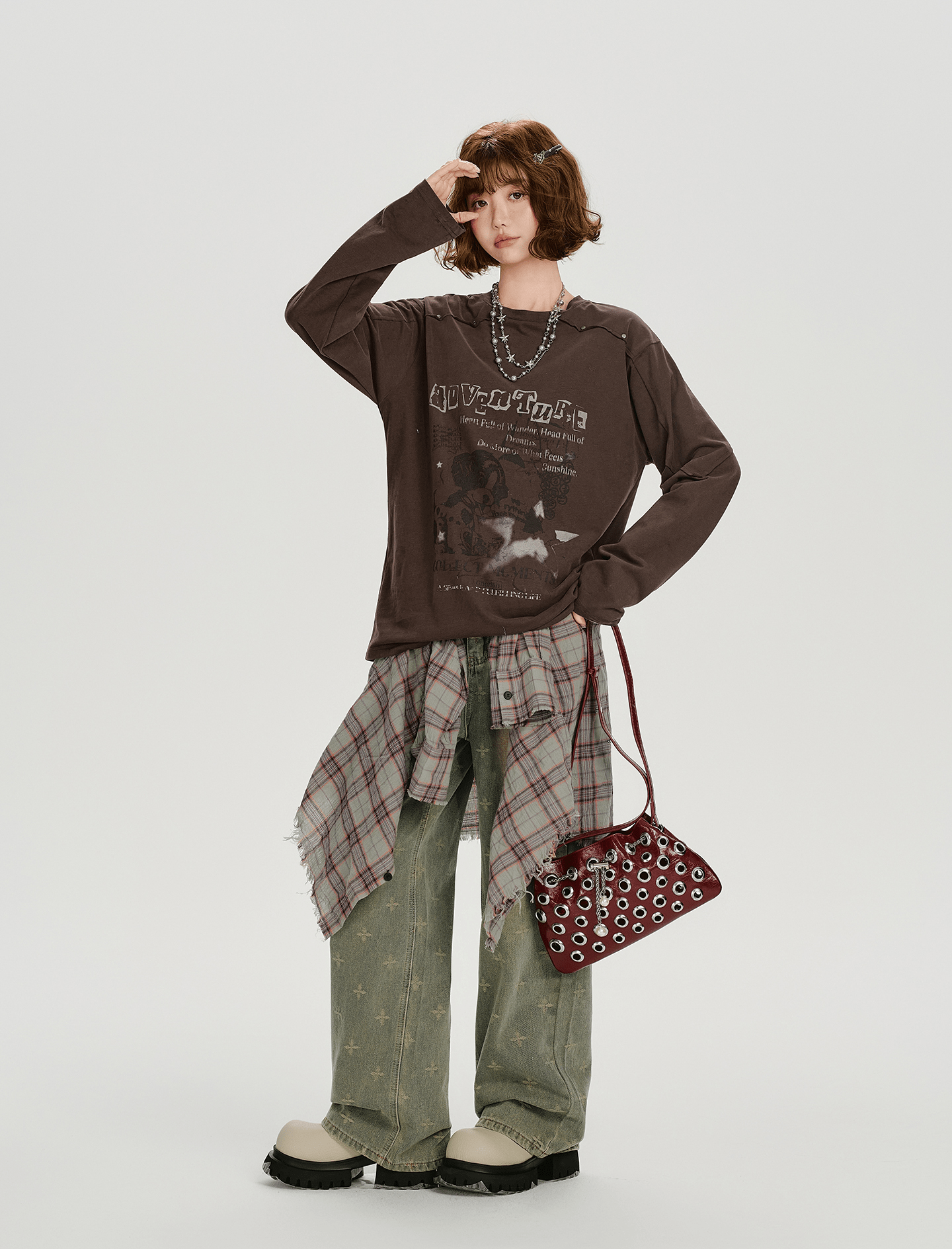 Studded Vintage Graphic Long Sleeve Tee - COPPING THREADS - CHICISLAND