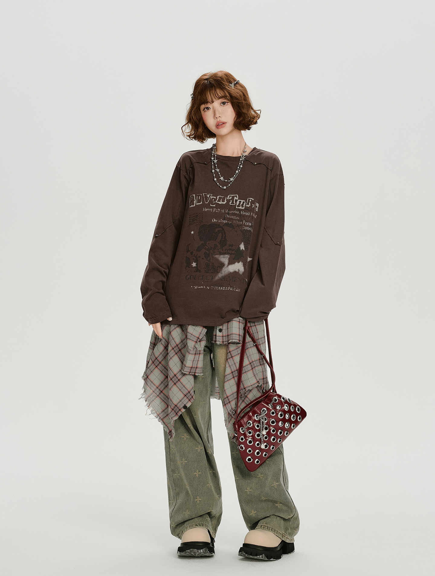 Studded Vintage Graphic Long Sleeve Tee - COPPING THREADS - CHICISLAND