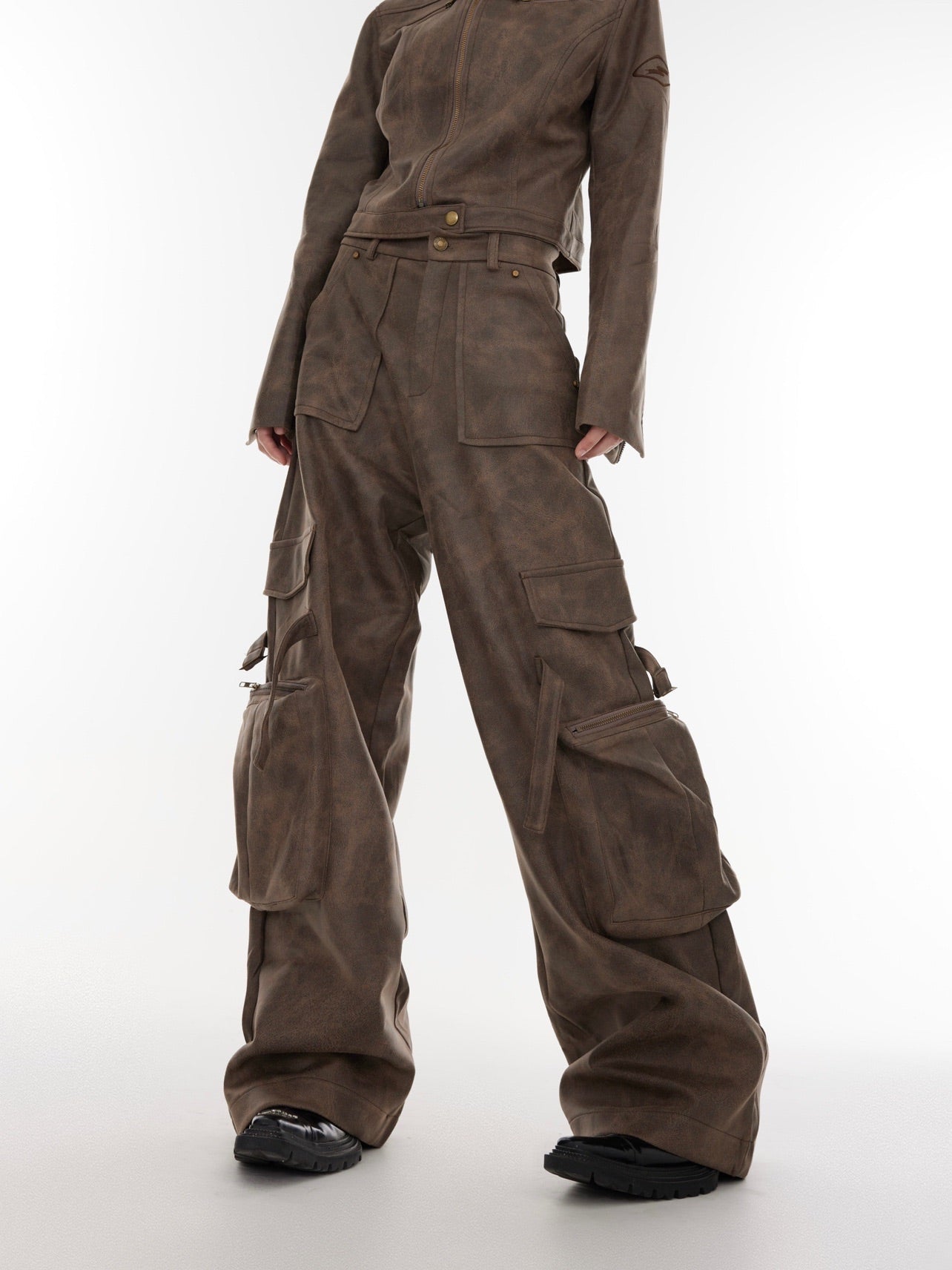 Suede Multi - pocket Motorcycle Cargo Pants - COPPING THREADS - CT Select