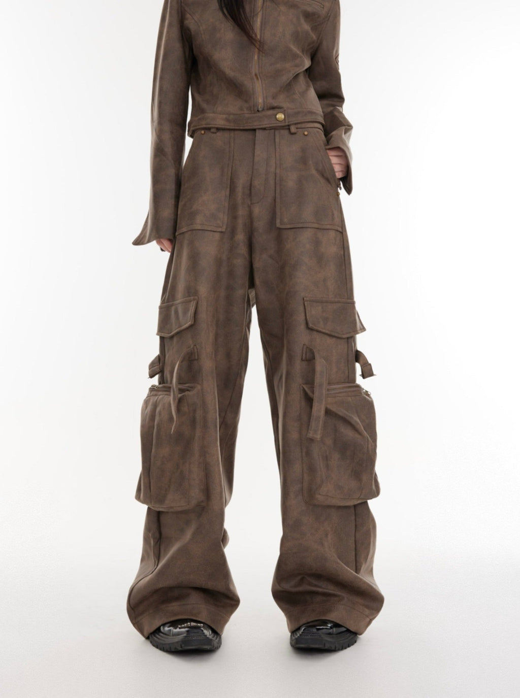 Suede Multi - pocket Motorcycle Cargo Pants - COPPING THREADS - CT Select