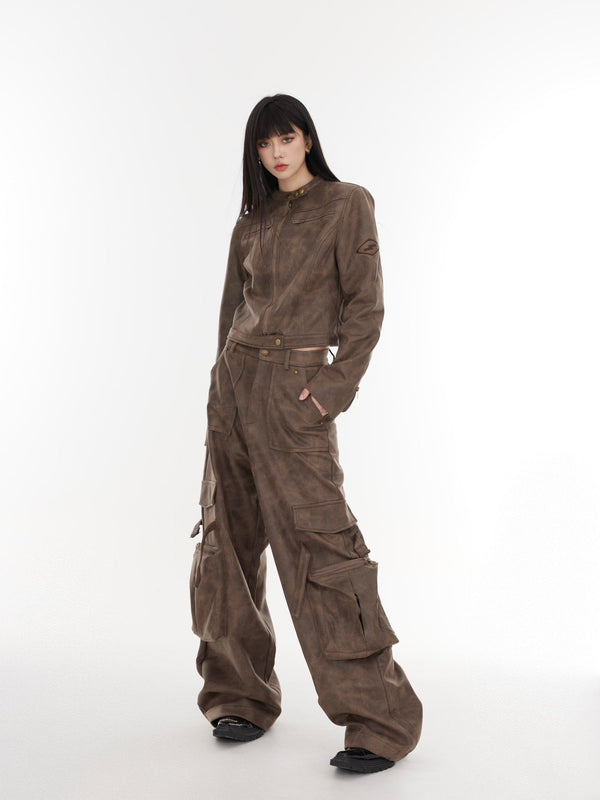 Suede Multi - pocket Motorcycle Cargo Pants - COPPING THREADS - CT Select