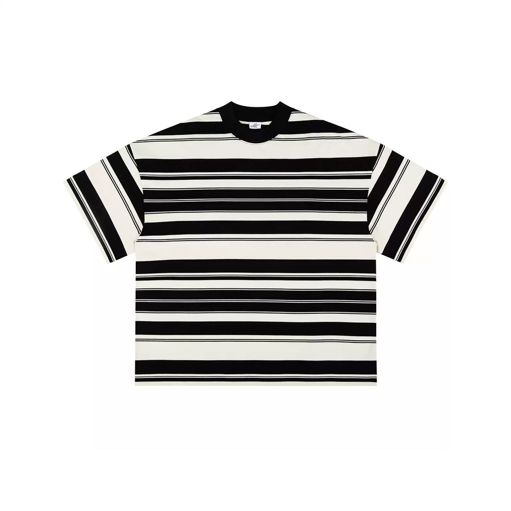 IDLT striped T-shirt, black and cream front.