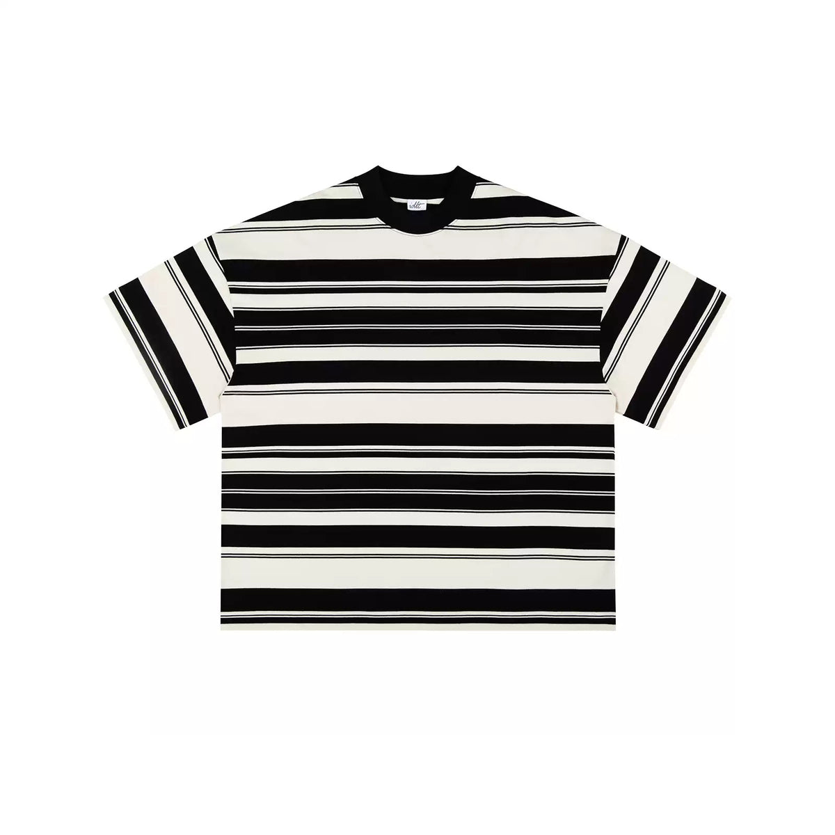 IDLT striped T-shirt, black and cream front.