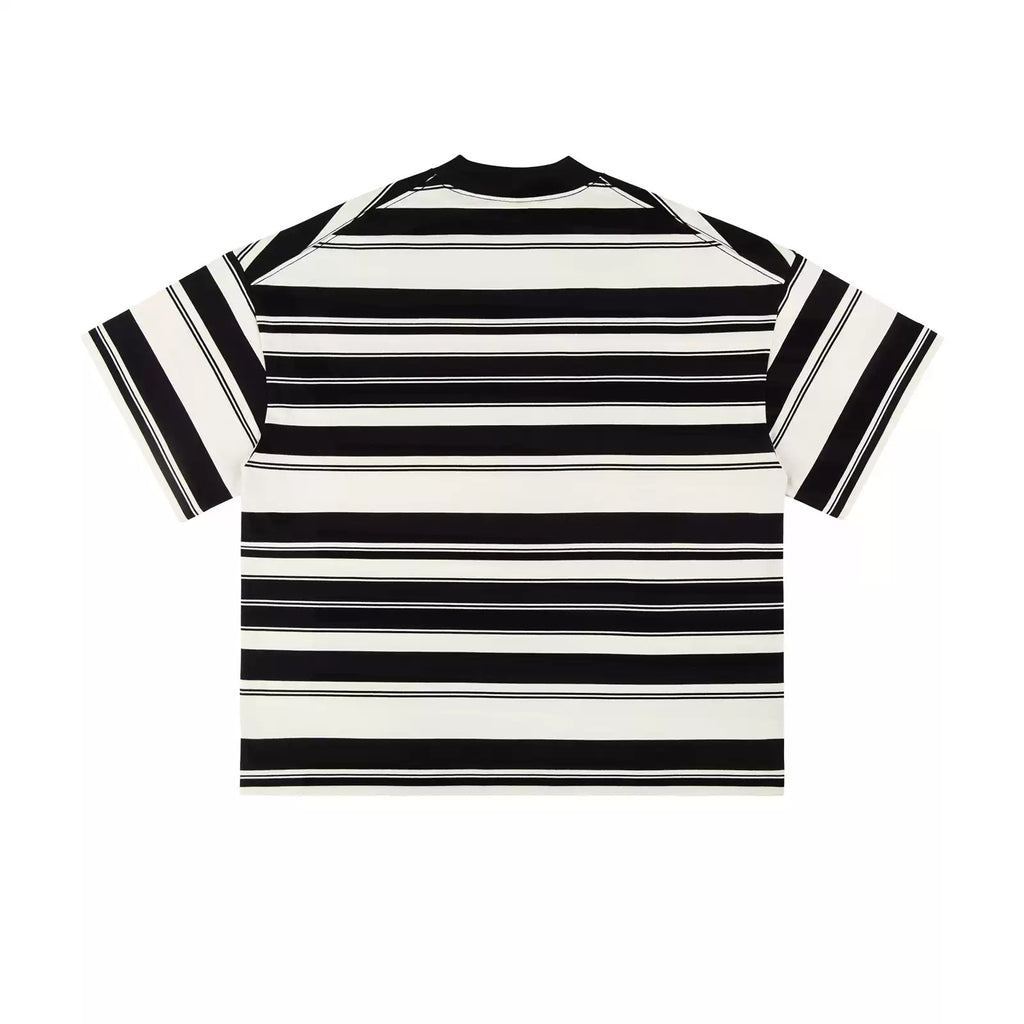 IDLT striped T-shirt, black and cream back.