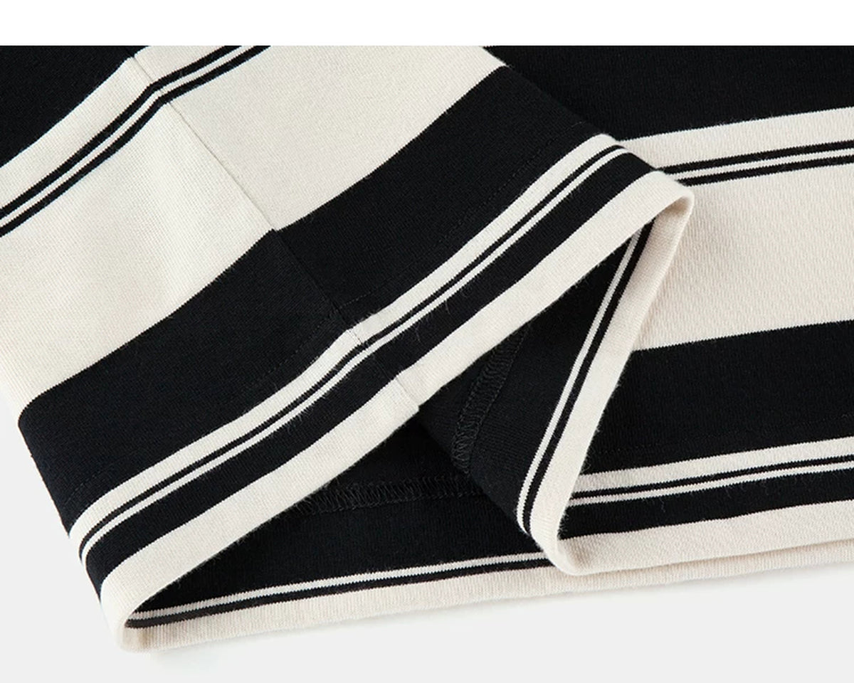IDLT striped T-shirt, black and cream folded hem.