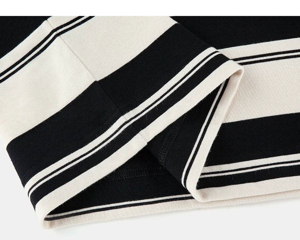IDLT striped T-shirt, black and cream folded hem.