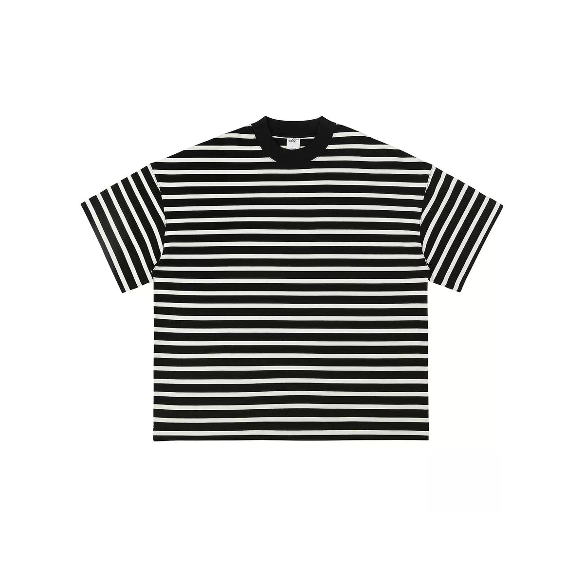 IDLT striped T-shirt, black and cream front.