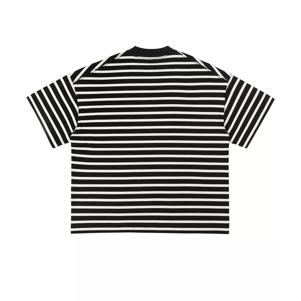 IDLT striped T-shirt, black and cream back.