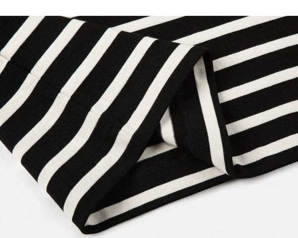 IDLT striped T-shirt, black and cream folded hem.