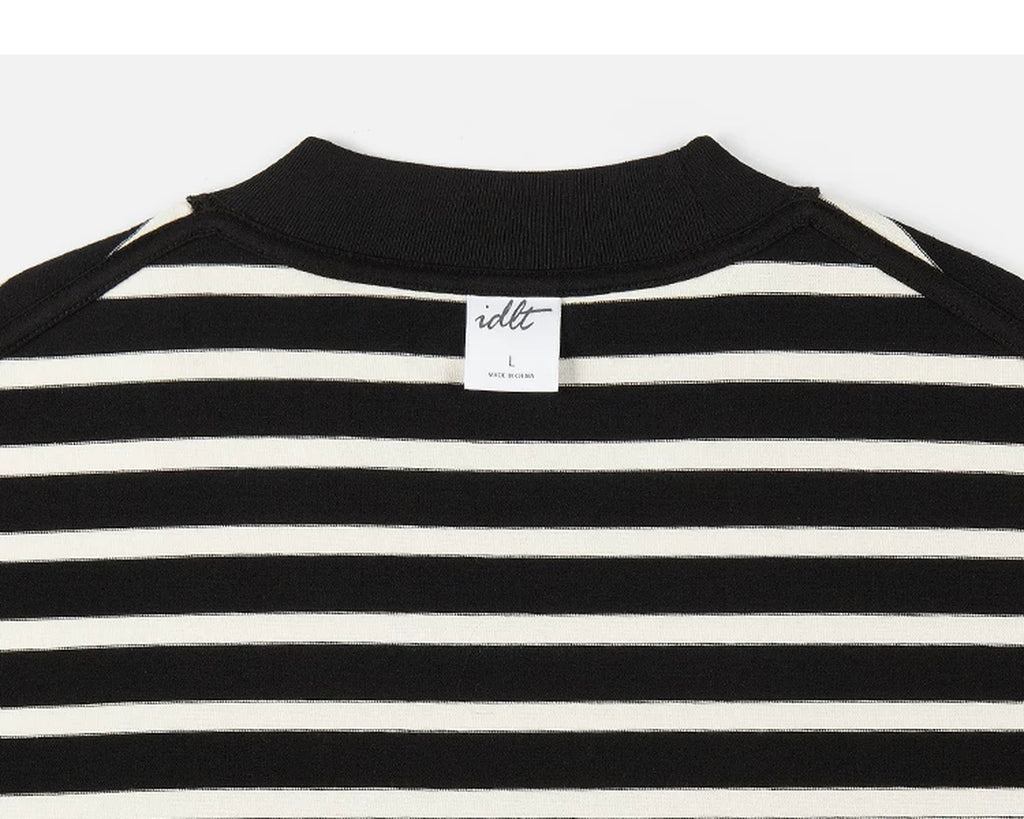 IDLT striped T-shirt, black inner neckline label.