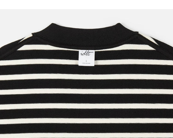 IDLT striped T-shirt, black inner neckline label.