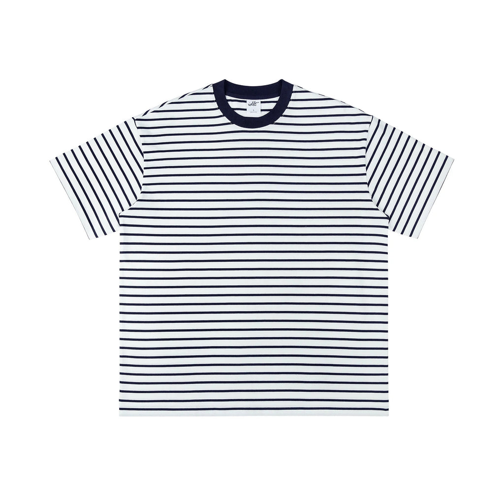IDLT striped T-shirt, white and navy front.