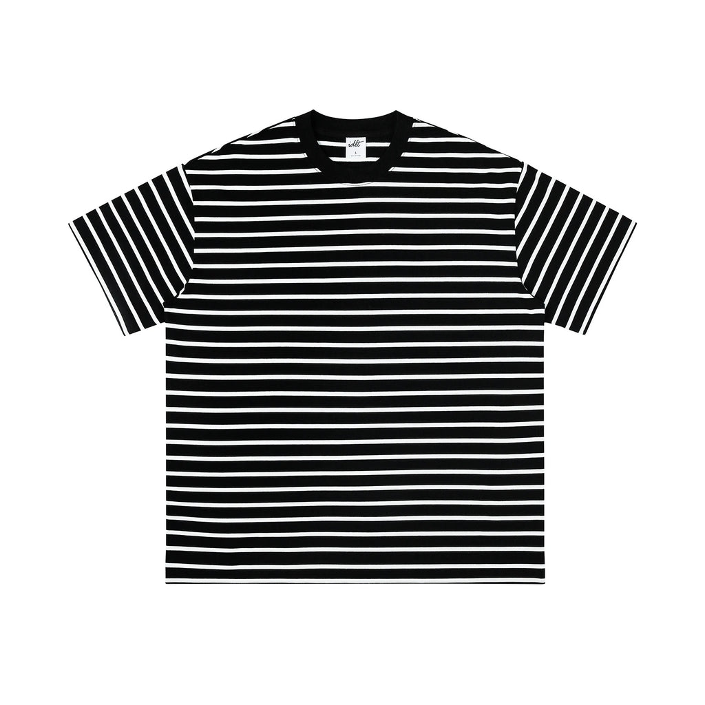 IDLT striped T-shirt, black front.