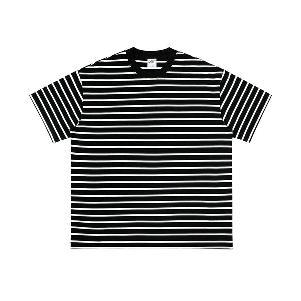 IDLT striped T-shirt, black front.