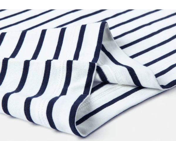 IDLT striped T-shirt, white and navy folded hem.