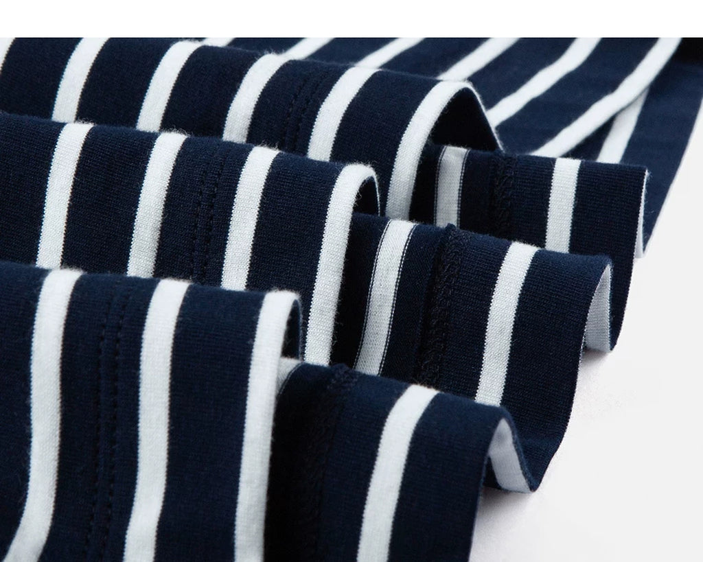 IDLT striped T-shirt, navy fabric folds.