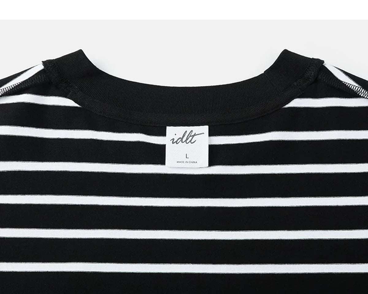 IDLT striped T-shirt, black inner neckline label.
