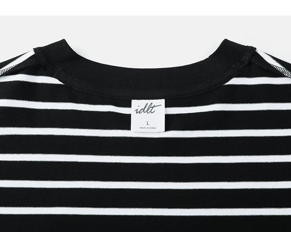 IDLT striped T-shirt, black inner neckline label.