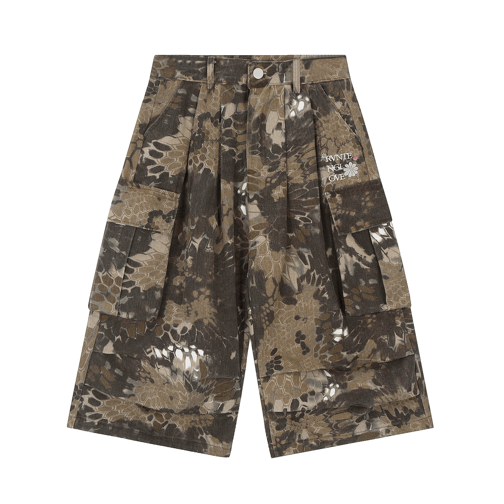 Tactical Snake Camo Pleated Cargo Shorts - COPPING THREADS - CT Select
