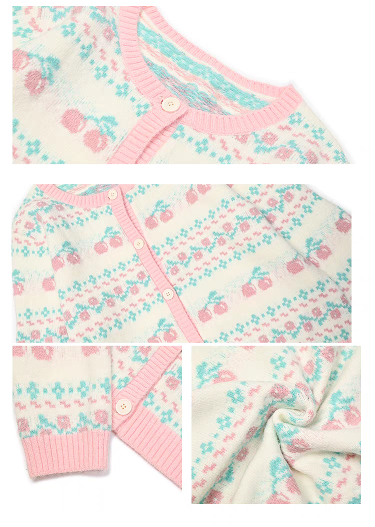 Colorblock Cherry Fair Isle Knit Cardigan Sweater