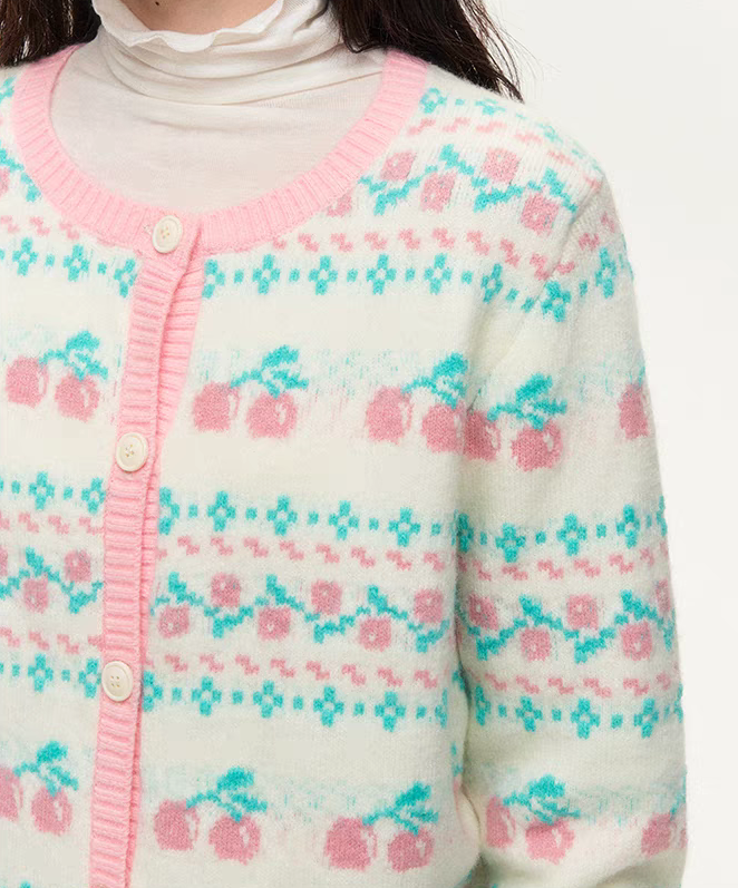 Colorblock Cherry Fair Isle Knit Cardigan Sweater