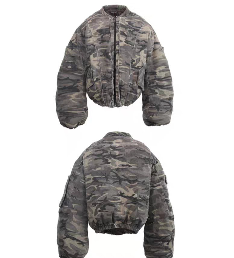 Camouflage Thickened Destroyed Loose Bomber Jacket