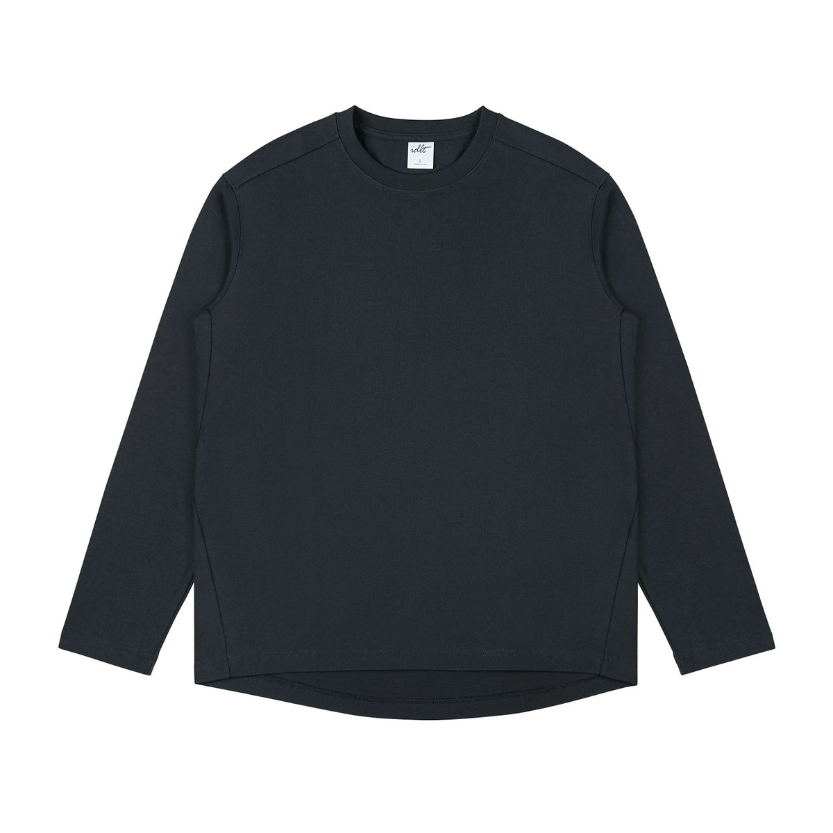 IDLT long sleeve T-shirt, black front.