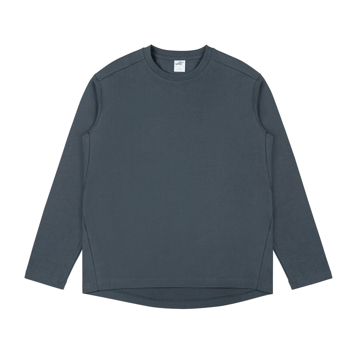 IDLT long sleeve T-shirt, dark gray front.
