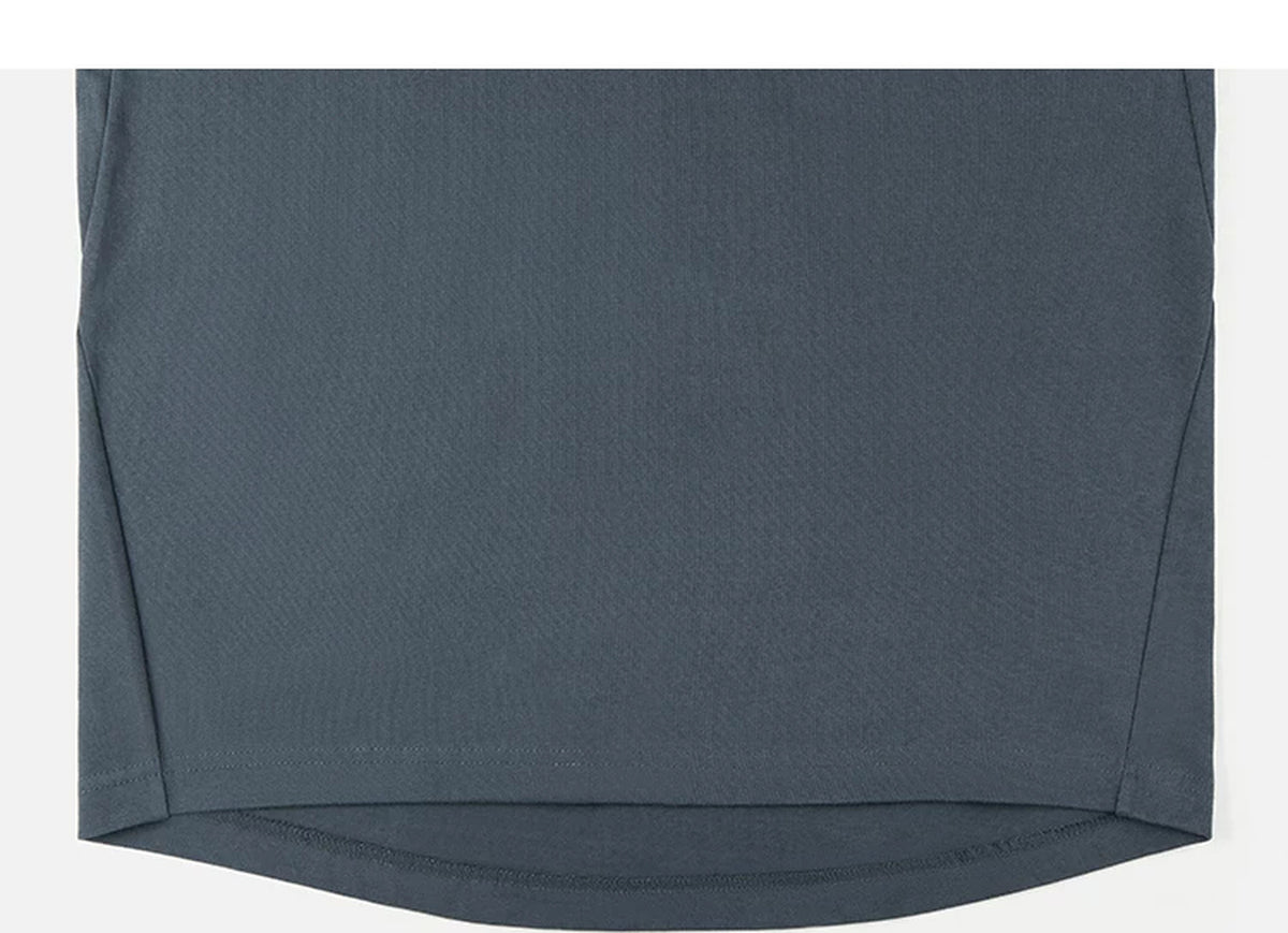IDLT long sleeve T-shirt, dark gray curved hem.