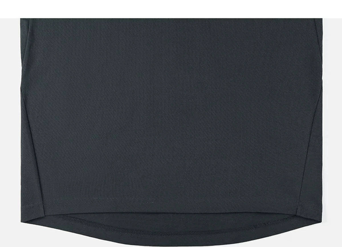IDLT long sleeve T-shirt, black curved hem.