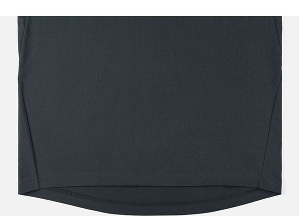 IDLT long sleeve T-shirt, black curved hem.
