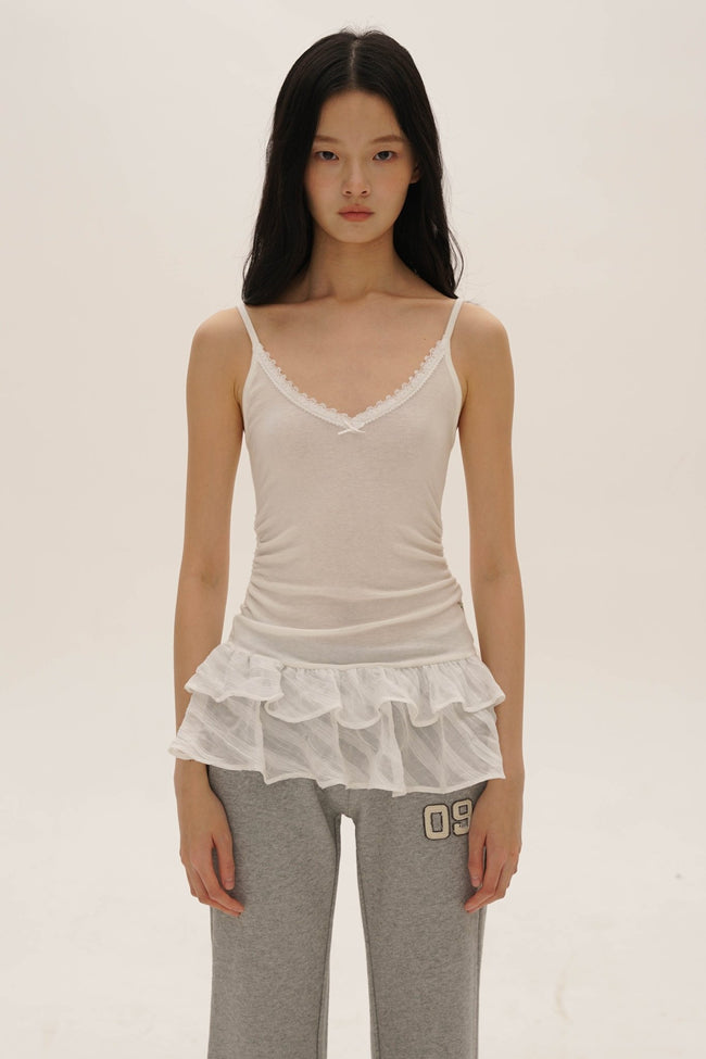 Tencel Wool Lace Collar Plaid Mesh Camisole - COPPING THREADS - MOROMORO Hover Image