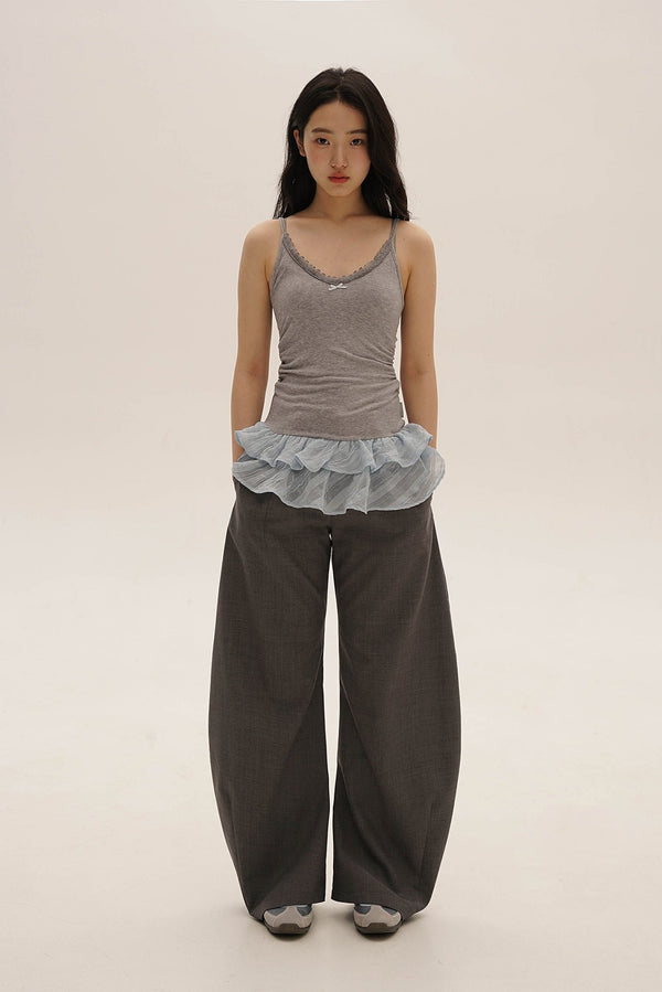 Tencel Wool Lace Collar Plaid Mesh Camisole - COPPING THREADS - MOROMORO