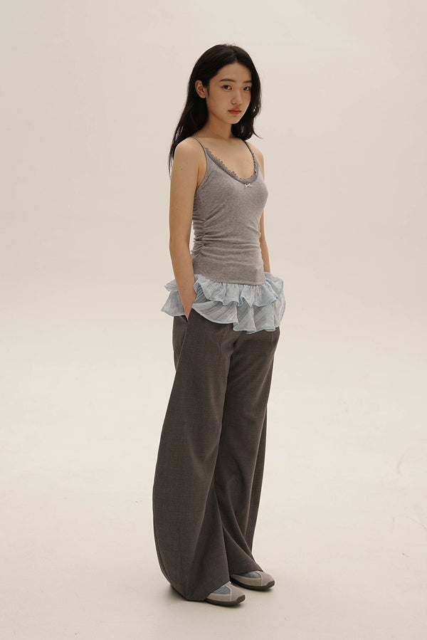 Tencel Wool Lace Collar Plaid Mesh Camisole - COPPING THREADS - MOROMORO