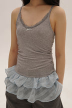 Tencel Wool Lace Collar Plaid Mesh Camisole - COPPING THREADS - MOROMORO