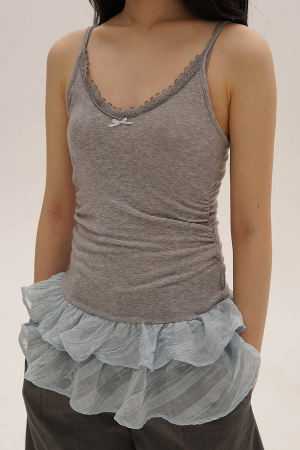 Tencel Wool Lace Collar Plaid Mesh Camisole - COPPING THREADS - MOROMORO