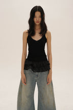 Tencel Wool Lace Collar Plaid Mesh Camisole - COPPING THREADS - MOROMORO