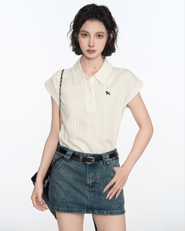 Textured Cap Sleeve Polo Shirt Main Image