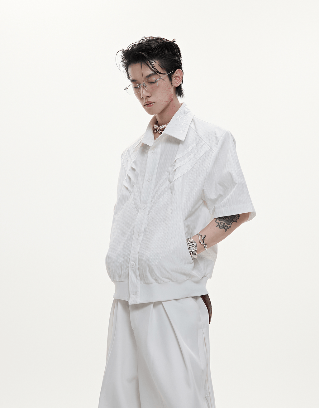 Textured Embroidered Boxy Shirt - COPPING THREADS - ArguE CulturE