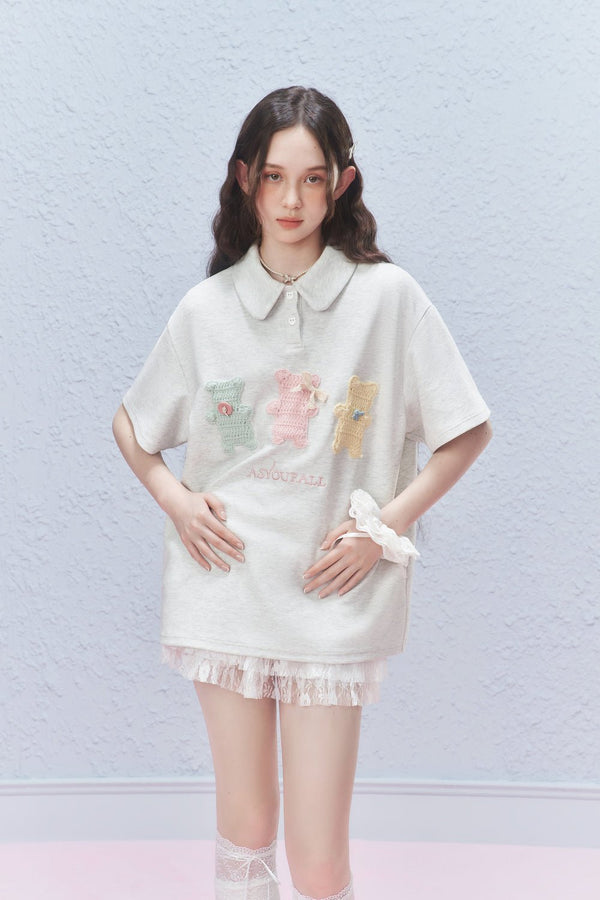 Three Bears Embroidered Knit Polo Shirt - COPPING THREADS - AYF