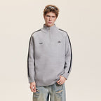 Three - Stripe Sleeve Stand Collar Half - Zip Knit Sweater - COPPING THREADS - CATTEE