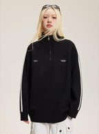 Three - Stripe Sleeve Stand Collar Half - Zip Knit Sweater - COPPING THREADS - CATTEE