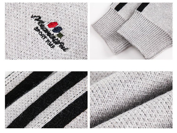 Three - Stripe Sleeve Stand Collar Half - Zip Knit Sweater - COPPING THREADS - CATTEE