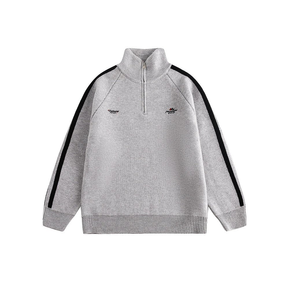 Three - Stripe Sleeve Stand Collar Half - Zip Knit Sweater - COPPING THREADS - CATTEE