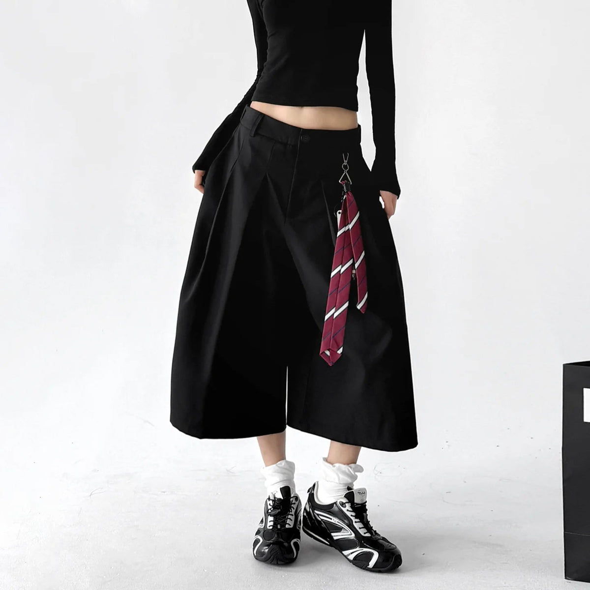 Tie-Accessory Cropped Wide-Leg Pants - COPPING THREADS - CT ORIGINALS