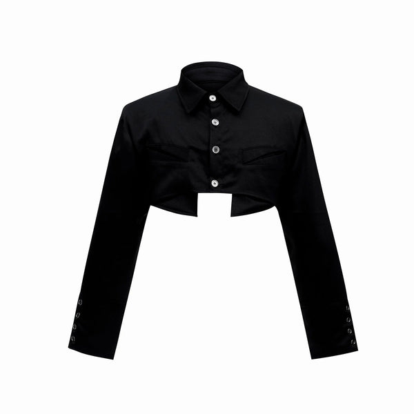 Tie-Detail Cropped Padded-Shoulder Shirt - COPPING THREADS - Argue Culture