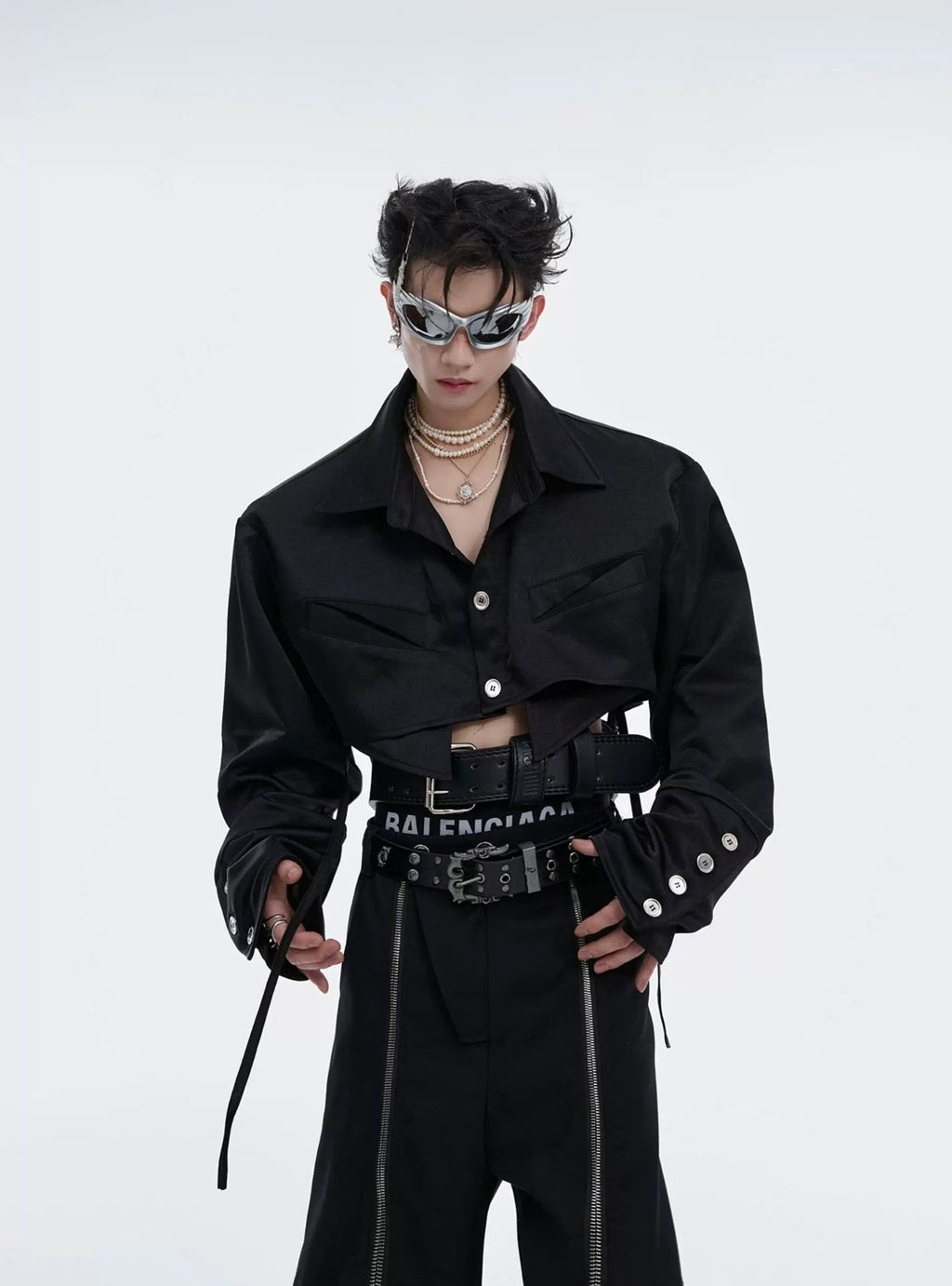 Tie-Detail Cropped Padded-Shoulder Shirt - COPPING THREADS - Argue Culture