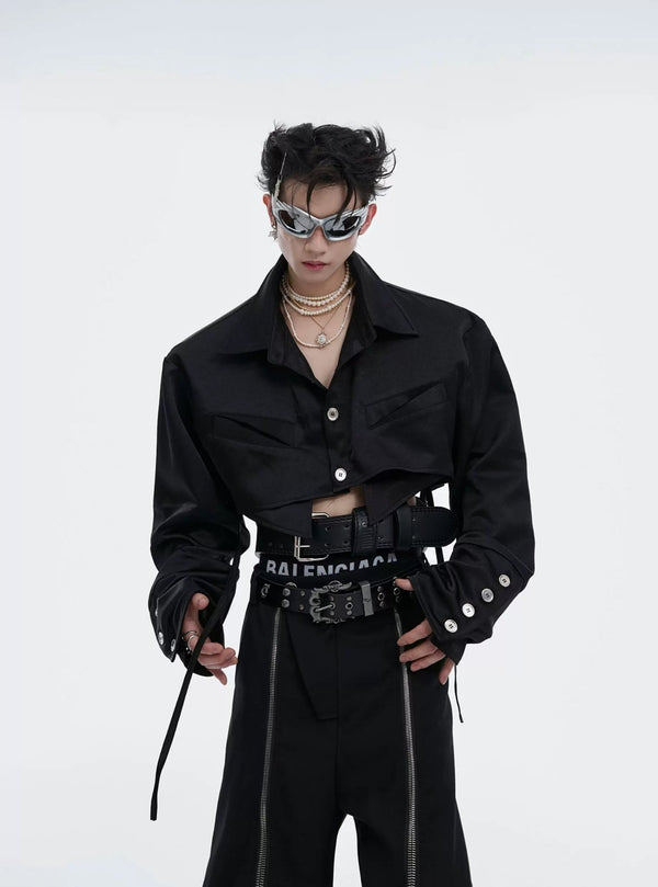 Tie-Detail Cropped Padded-Shoulder Shirt - COPPING THREADS - Argue Culture
