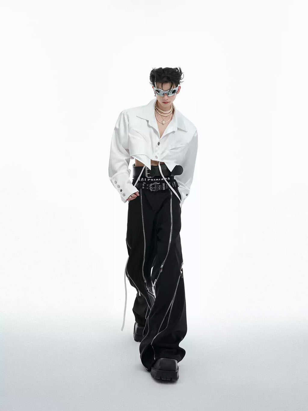 Tie-Detail Cropped Padded-Shoulder Shirt - COPPING THREADS - Argue Culture