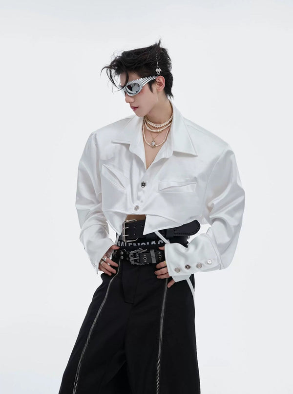 Tie-Detail Cropped Padded-Shoulder Shirt - COPPING THREADS - Argue Culture